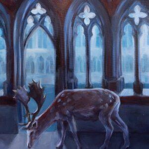 Ölgemälde mir Hirsch im Kreuzgang