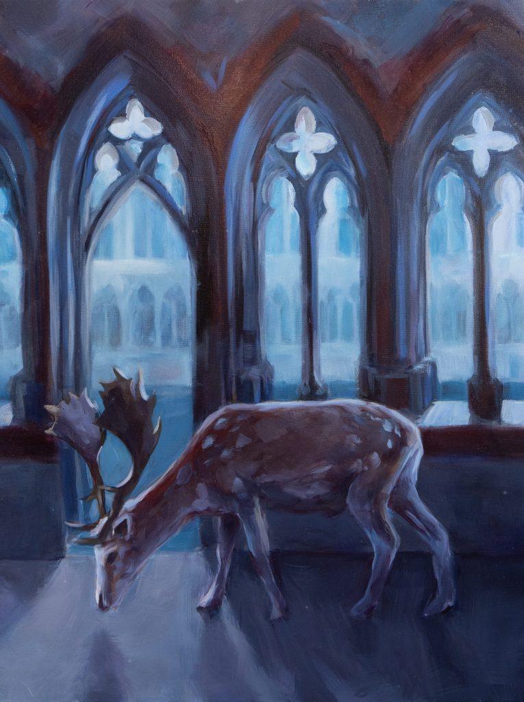 Ölgemälde mir Hirsch im Kreuzgang