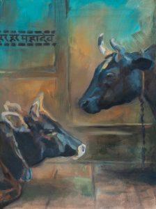 Gemälde mit indischen Kühen