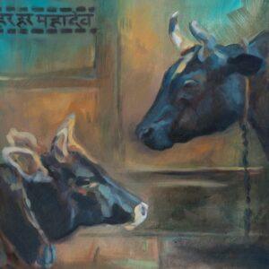 Gemälde mit indischen Kühen