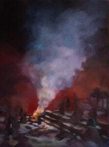 Spirituelles Ölgemälde mit einer Leichenverbrennung am Ganges in Indien