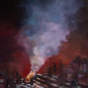 Spirituelles Ölgemälde mit einer Leichenverbrennung am Ganges in Indien