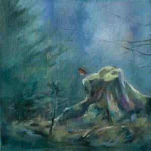 Ölgemälde von Axel Jung - Wald mit Rotkehlchen.