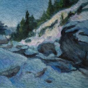 Ölgemälde mit Schneelandschaft in den Bergen