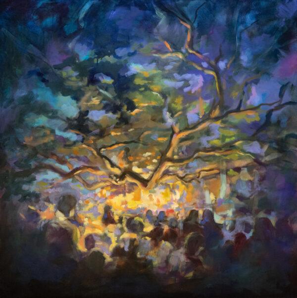 Spirituelles Ölgemälde mit dem Erleuchtungsbaum von Buddha in Bodhgaya